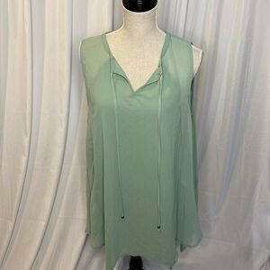 85 NWT Umgee USA Flowy Sleeveless Sheer Vacation Blouse Shirt Tie Medium Green